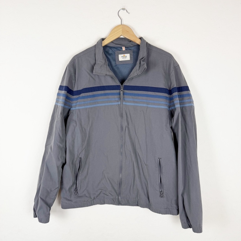 Marine Layer Gray Lightweight Jacket with Blue Stripe Accents - Picture 4 of 11